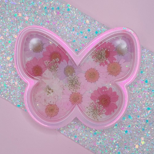 Pink Floral Butterfly Trinket Tray